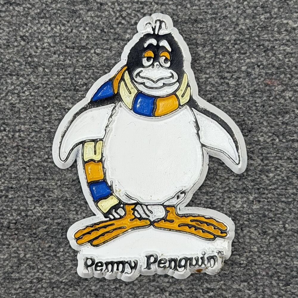 Vintage Sea World Penny Penguin Fridge Magnet Scarf Cartoon Character 3D Kitsch